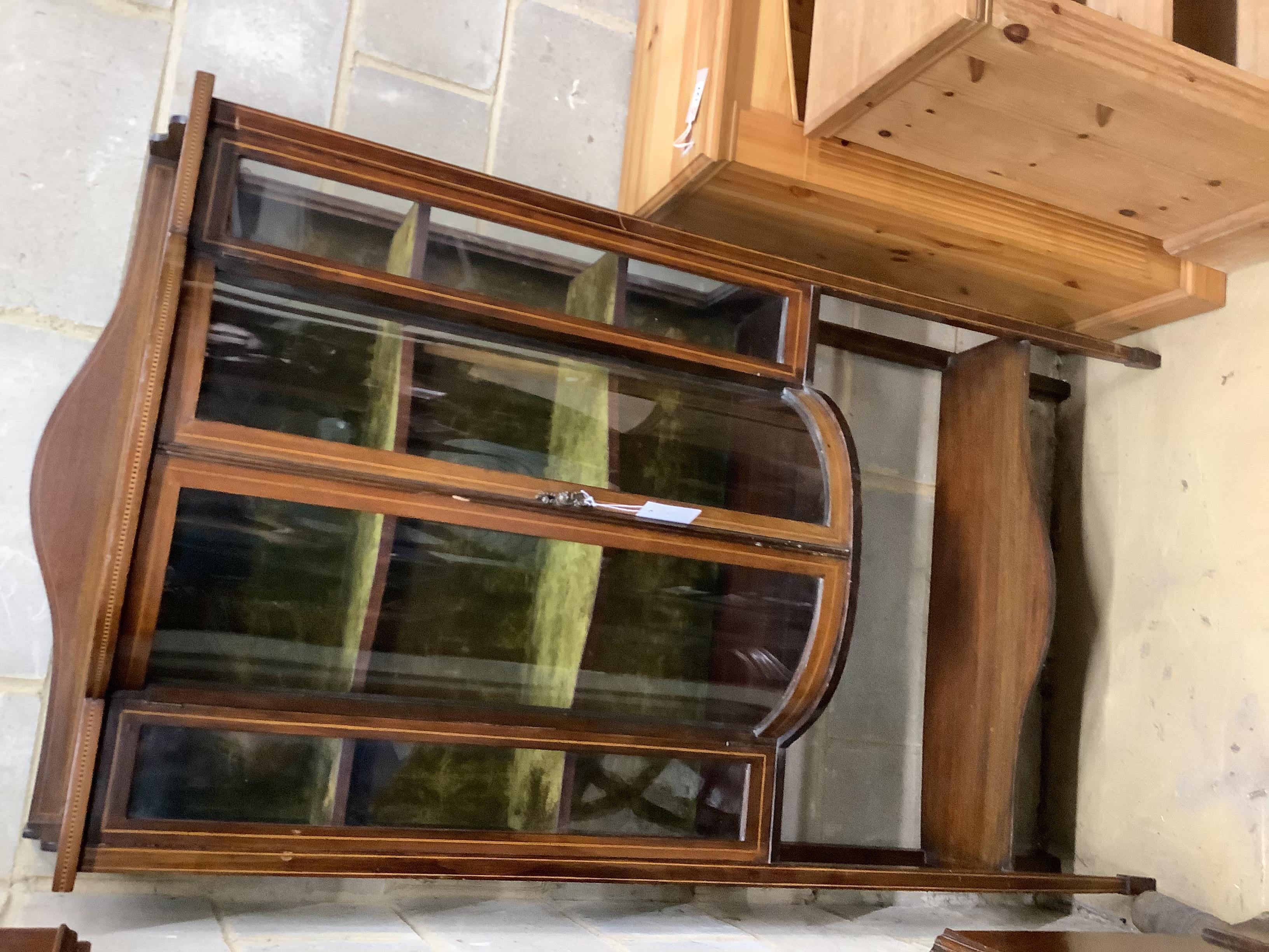 An Edwardian inlaid mahogany bow-fronted display cabinet, width 91cm, depth 40cm, height 166cm